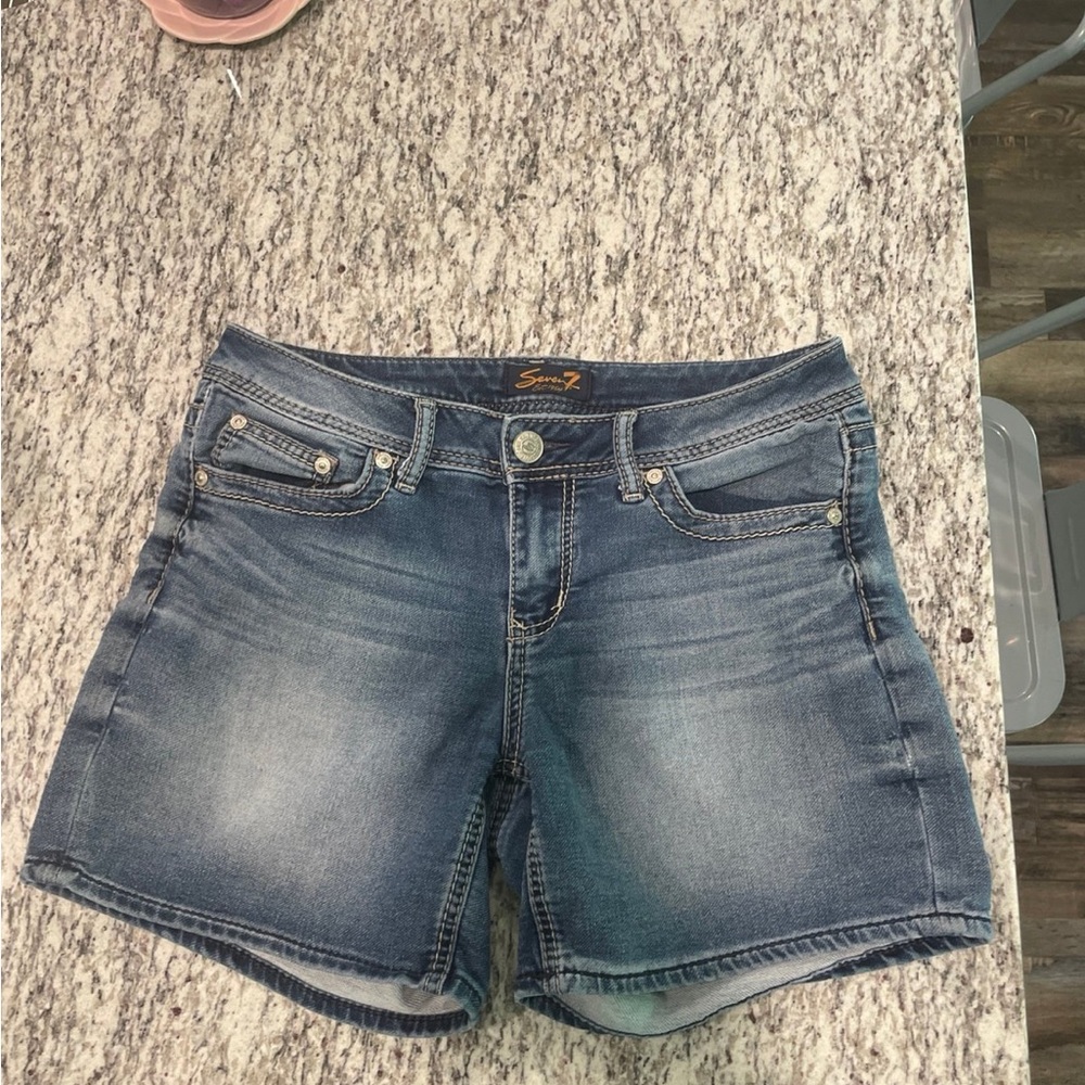 Seven7 Blue Jean Shorts with Mid-Thigh Length